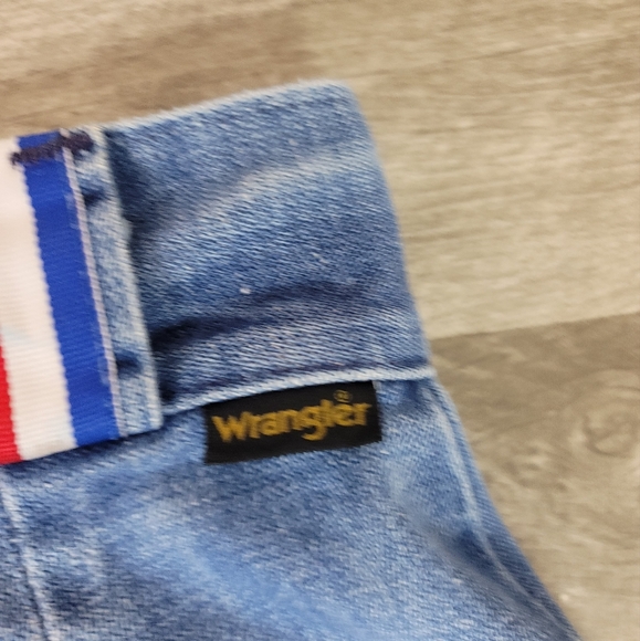 Vintage 1970s wrangler jeans, wide leg/flare. Red, white and blue striped trim - Picture 11 of 16